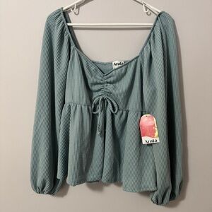 NWT ARULA Women's Teal Ruched Blouse